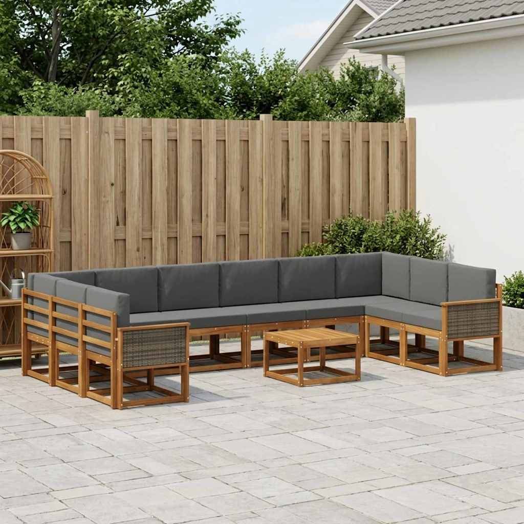 vidaXL Conjunto de sofás de exterior 11 uds. Natural y Antracita