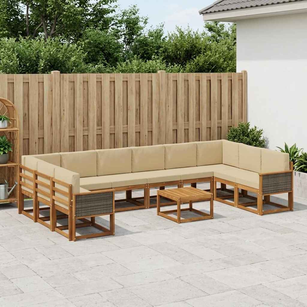vidaXL Conjunto de sofás de exterior 11 uds. Natural y Beige