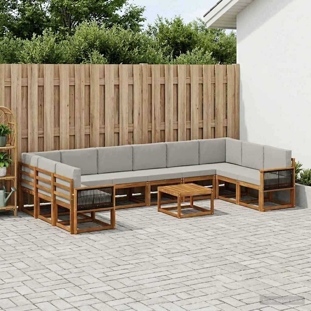 vidaXL Conjunto de sofás de exterior 11 uds. Natural y Gris Claro