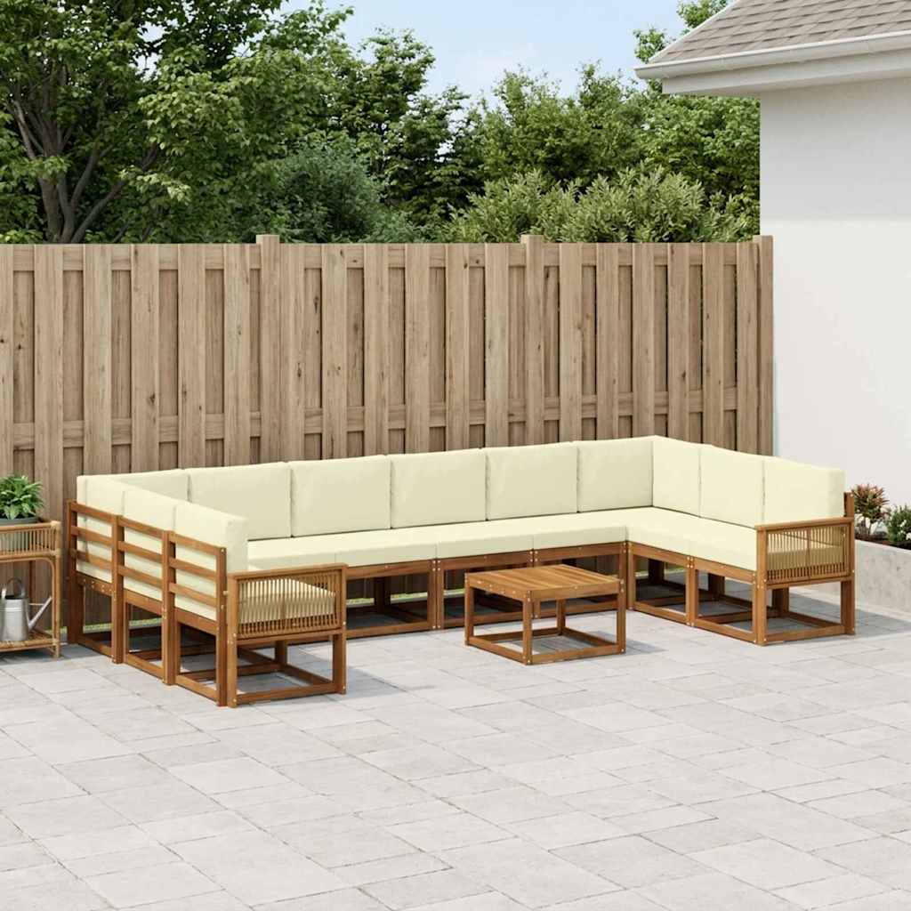 vidaXL Conjunto de sofás de exterior 11 uds. Natural y Crema