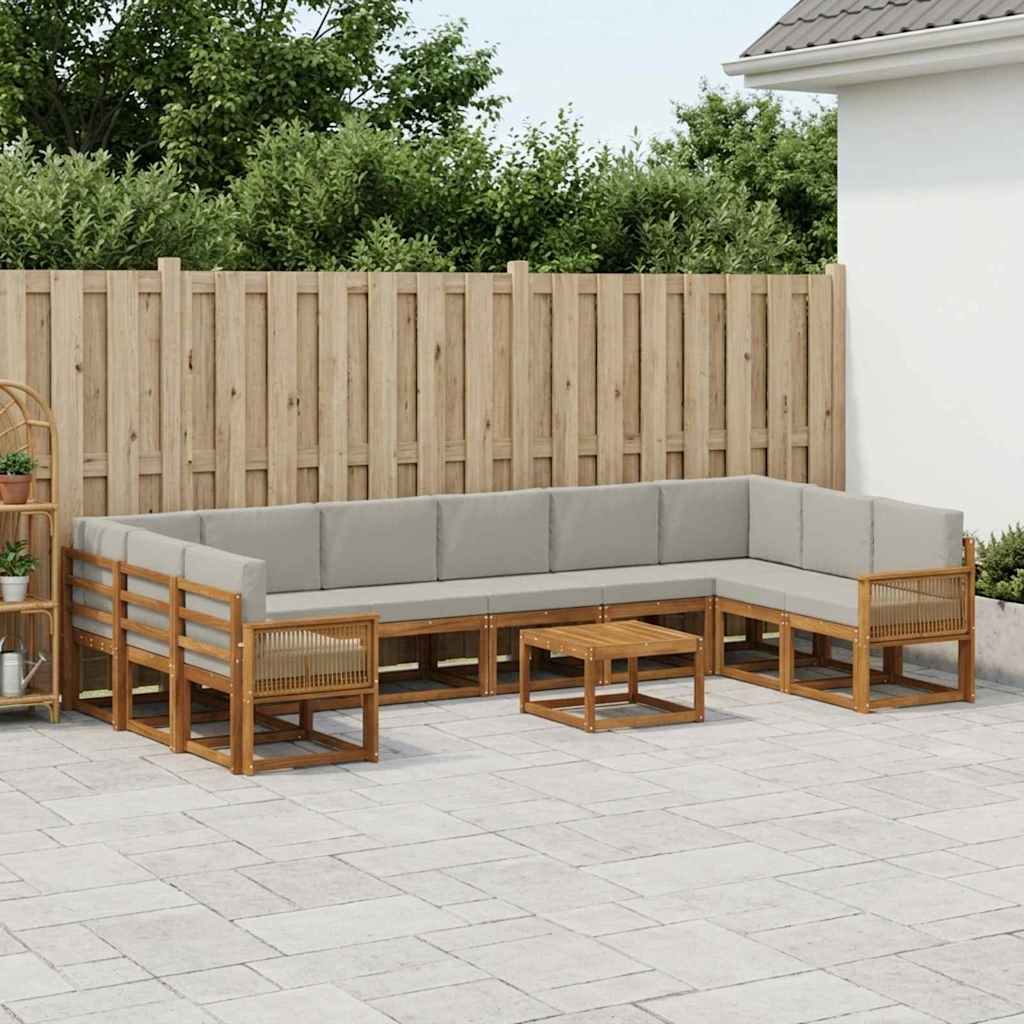 vidaXL Conjunto de sofás de exterior 11 uds. Natural y Gris Claro