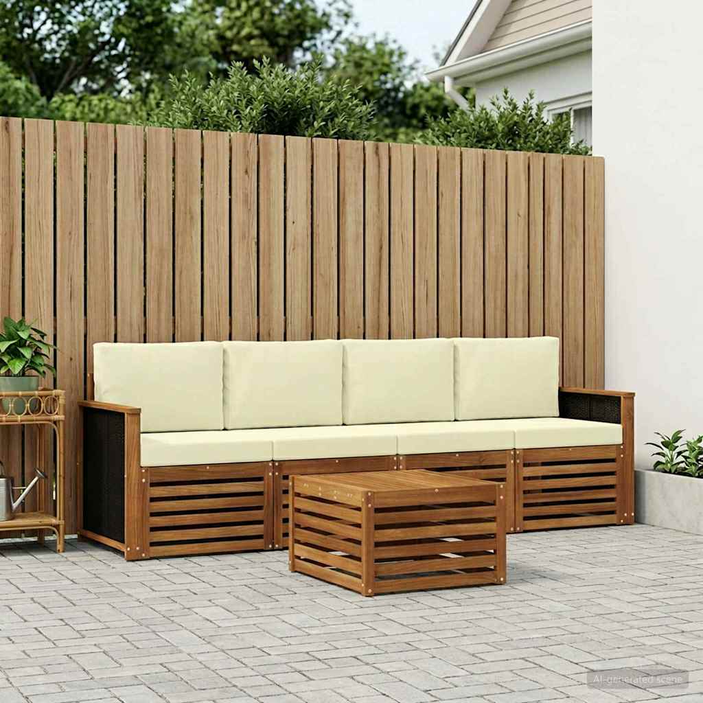 vidaXL Conjunto de sofás de exterior 5 uds. Natural y Crema