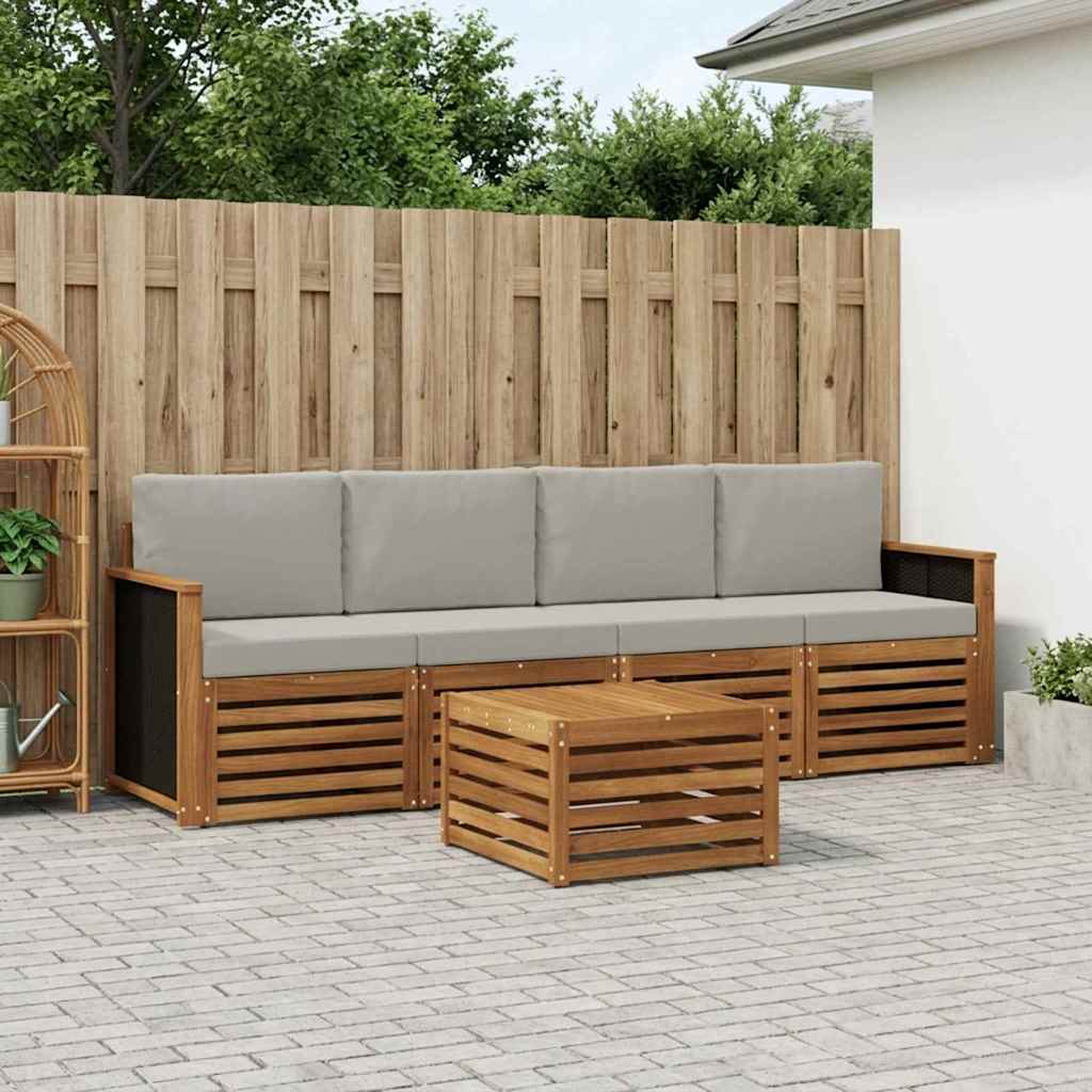vidaXL Conjunto de sofás de exterior 5 uds. Natural y Gris Claro