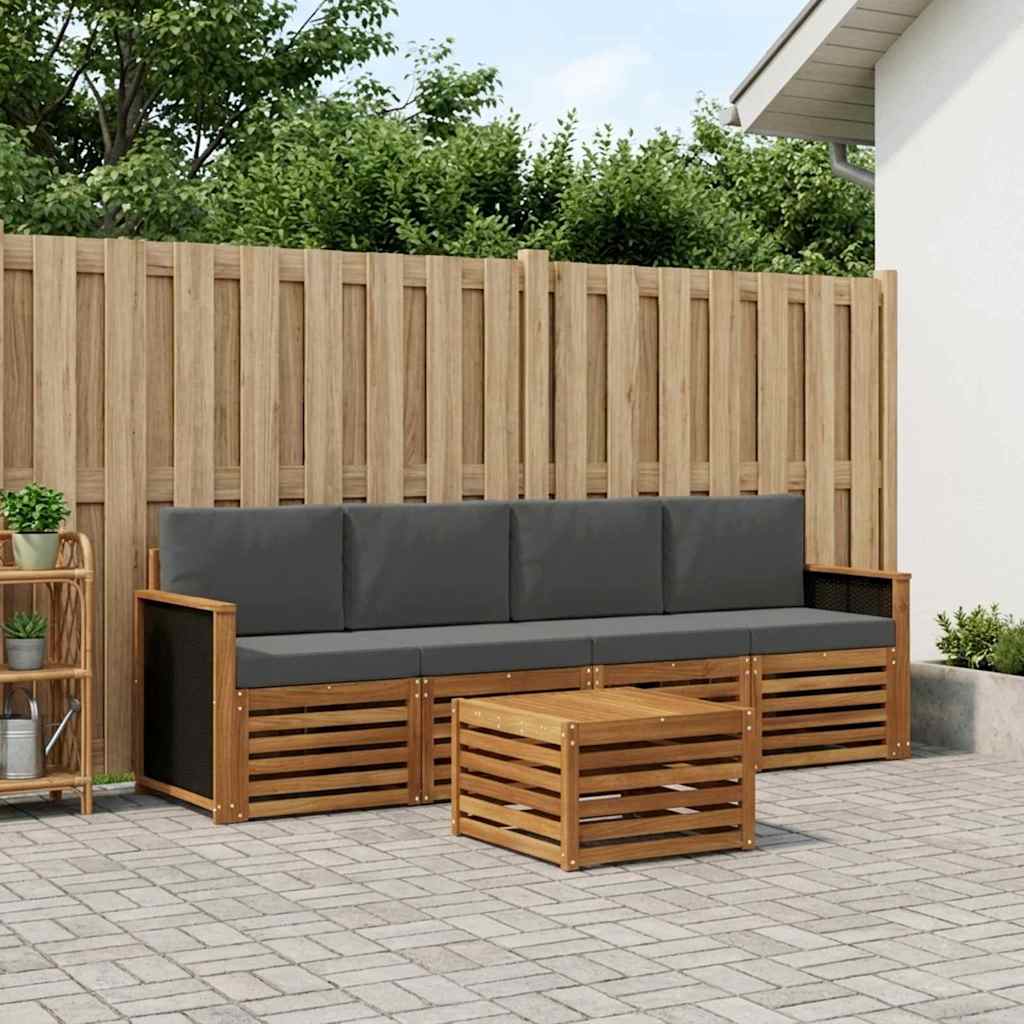 vidaXL Conjunto de sofás de exterior 5 uds. Natural y Antracita