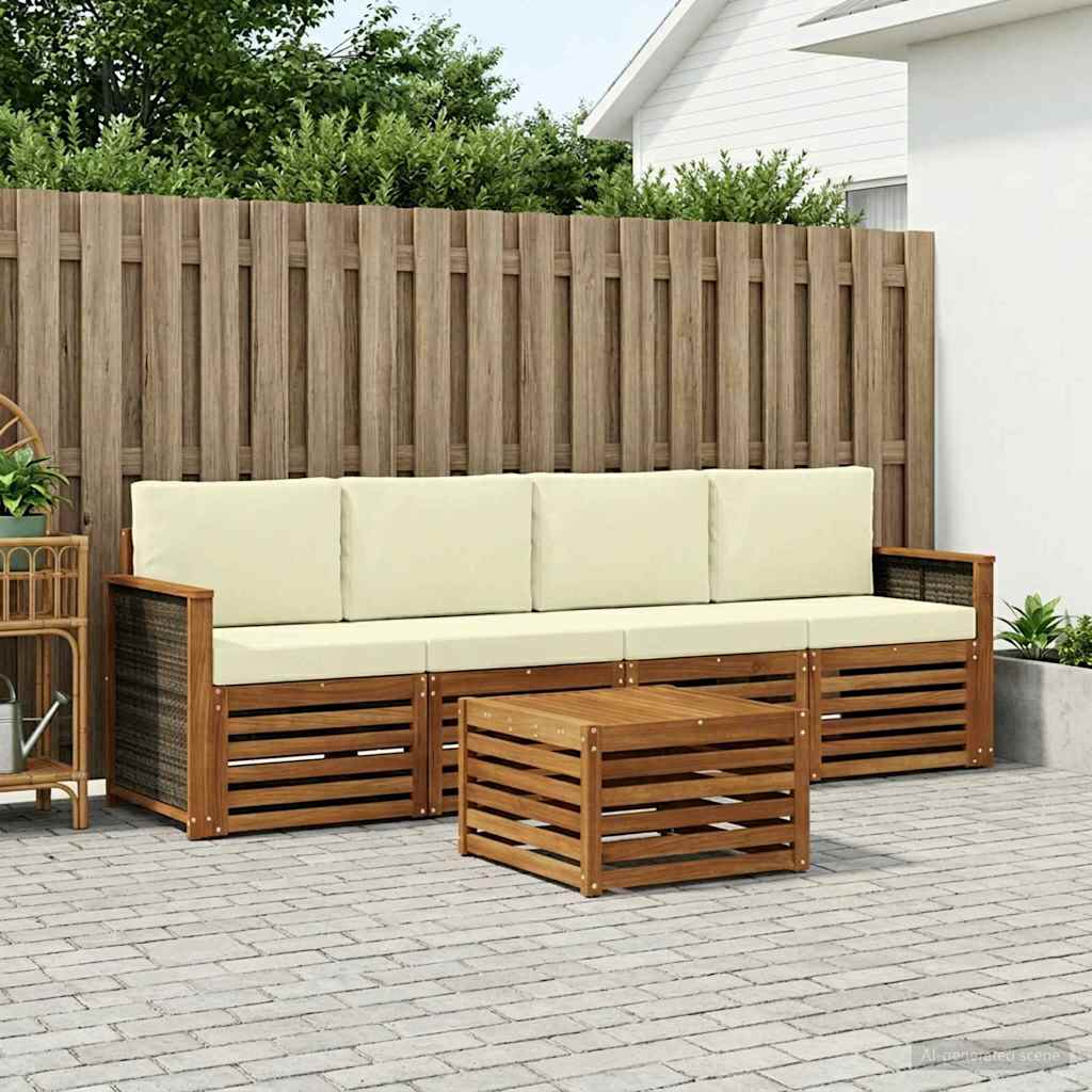vidaXL Conjunto de sofás de exterior 5 uds. Natural y Crema