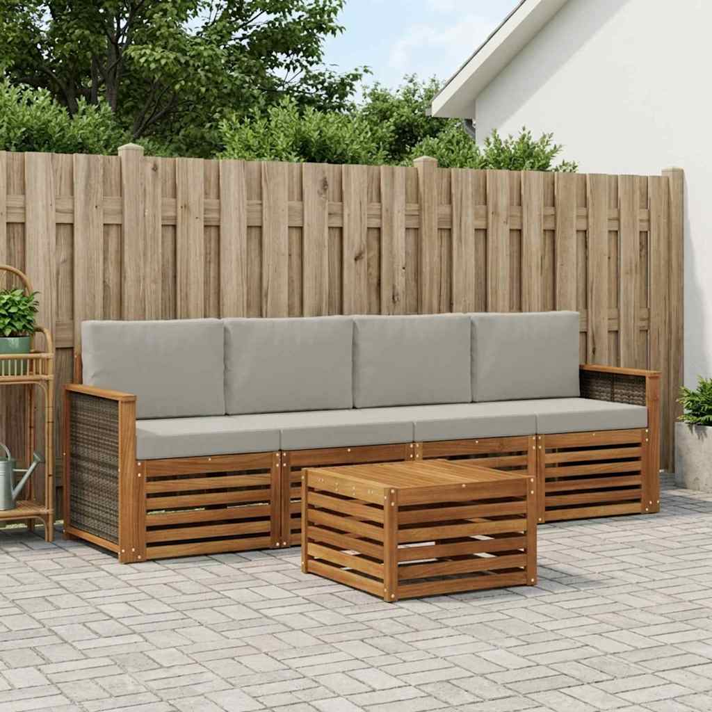 vidaXL Conjunto de sofás de exterior 5 uds. Natural y Gris Claro