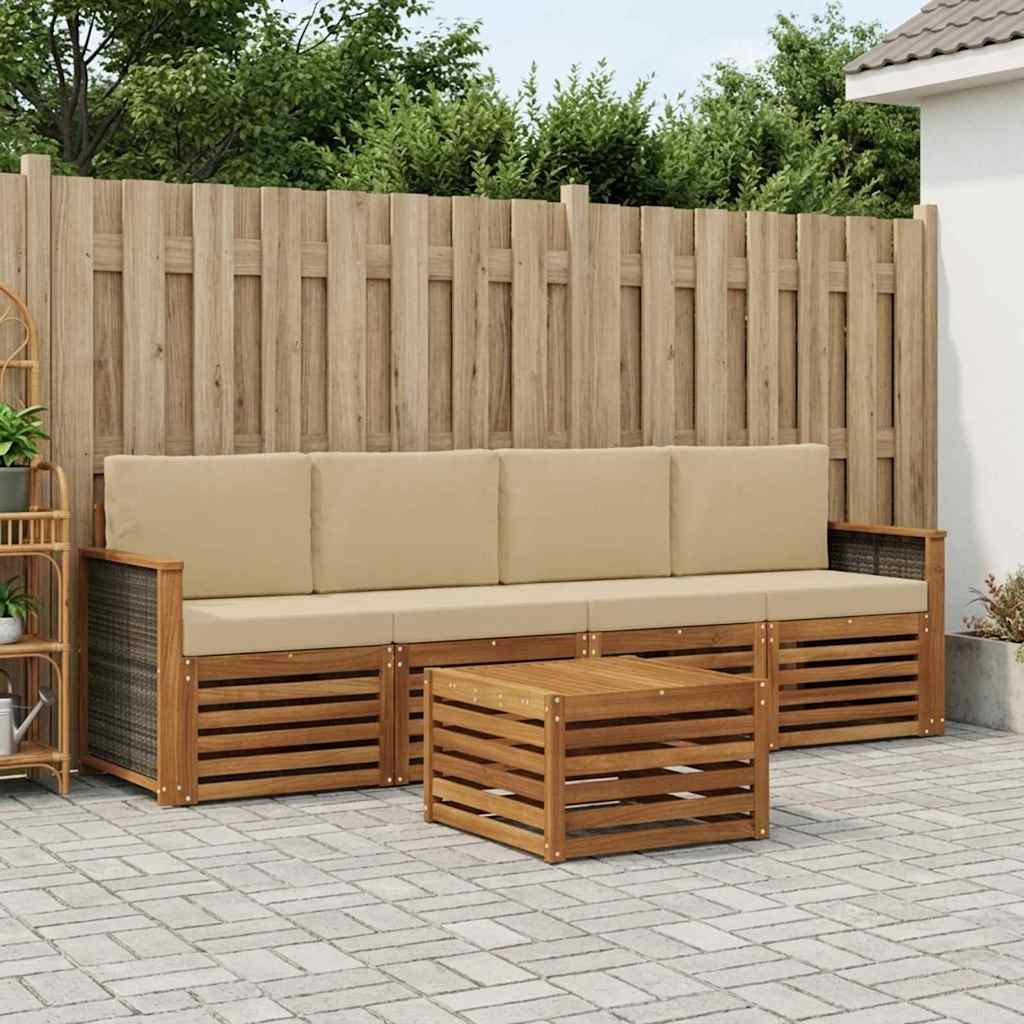 vidaXL Conjunto de sofás de exterior 5 uds. Natural y Beige