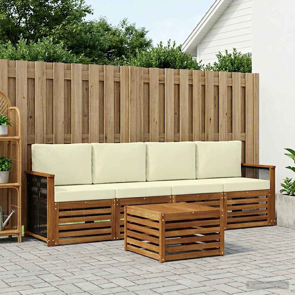 vidaXL Conjunto de sofás de exterior 5 uds. Natural y Crema
