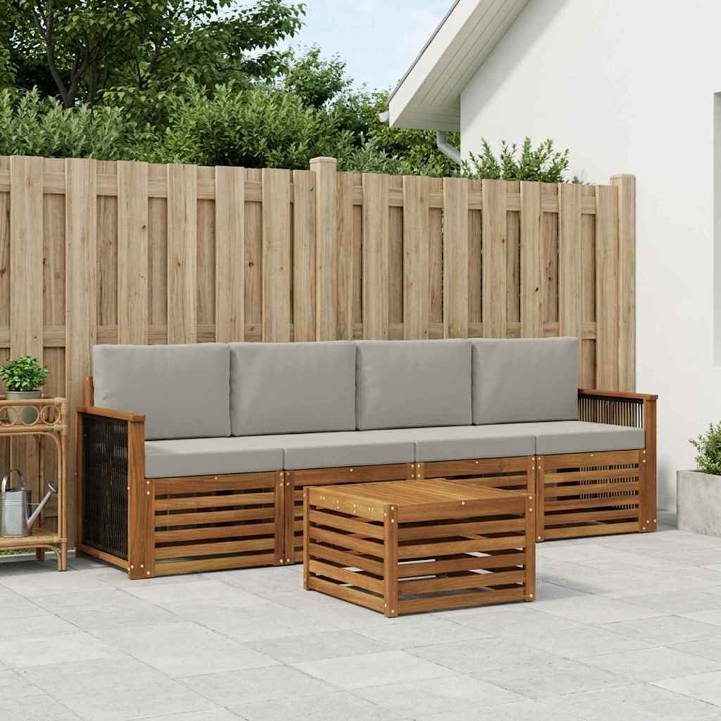 vidaXL Conjunto de sofás de exterior 5 uds. Natural y Gris Claro