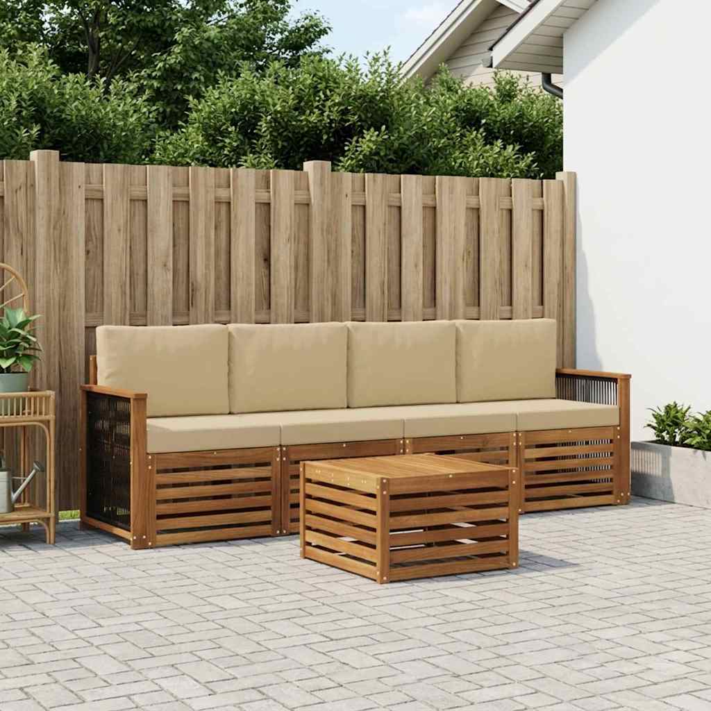 vidaXL Conjunto de sofás de exterior 5 uds. Natural y Beige