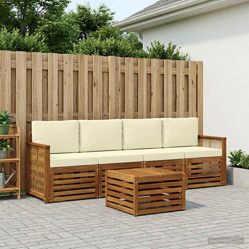 vidaXL Conjunto de sofás de exterior 5 uds. Natural y Crema