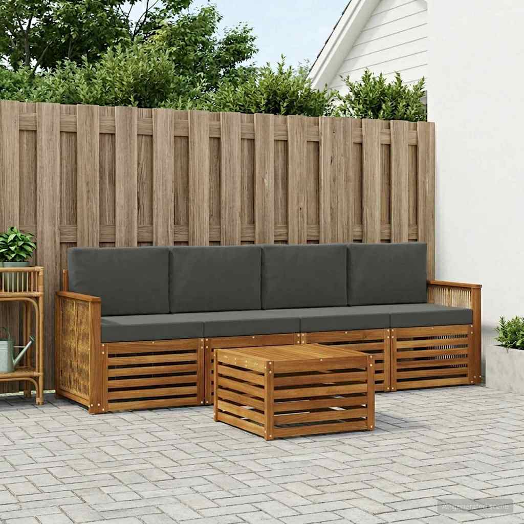 vidaXL Conjunto de sofás de exterior 5 uds. Natural y Antracita