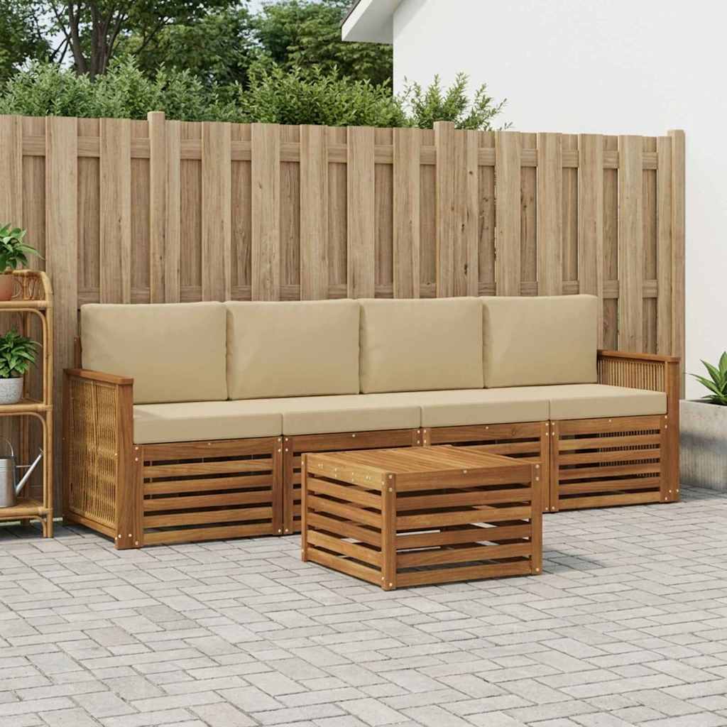 vidaXL Conjunto de sofás de exterior 5 uds. Natural y Beige