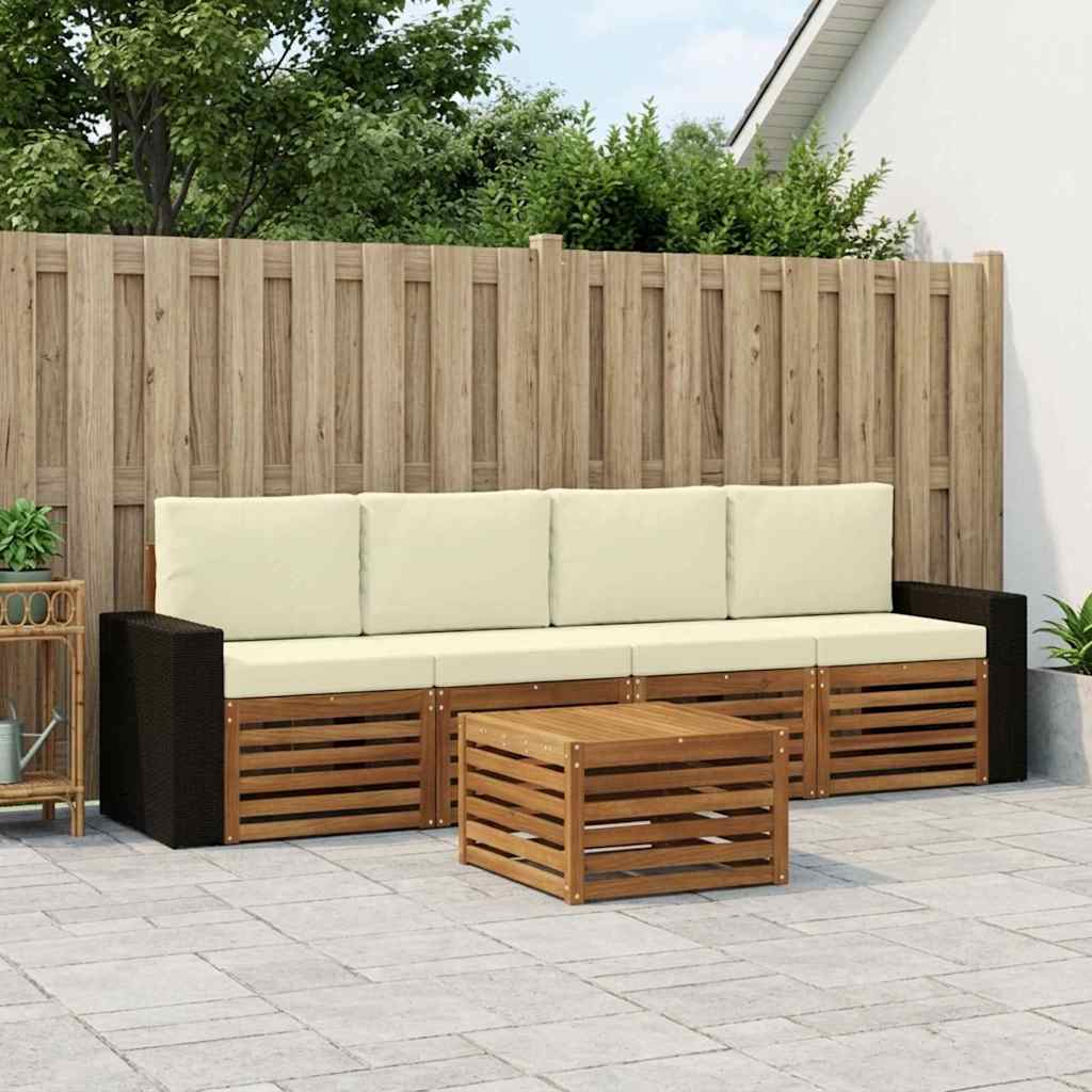 vidaXL Conjunto de sofás de exterior 5 uds. Natural y Crema