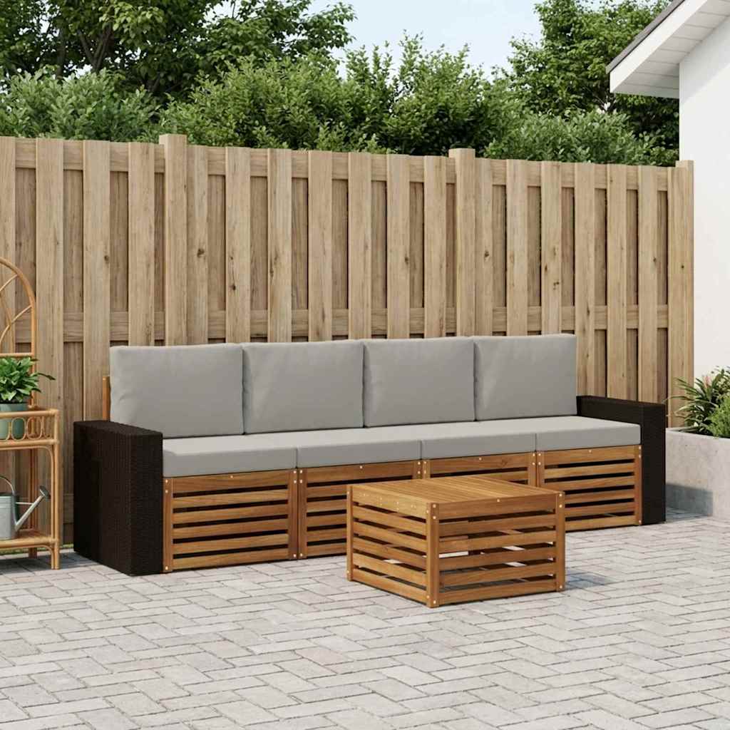 vidaXL Conjunto de sofás de exterior 5 uds. Natural y Gris Claro