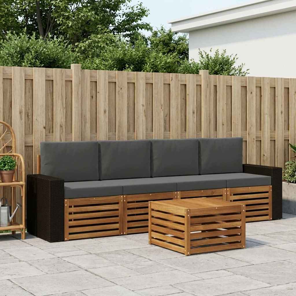 vidaXL Conjunto de sofás de exterior 5 uds. Natural y Antracita