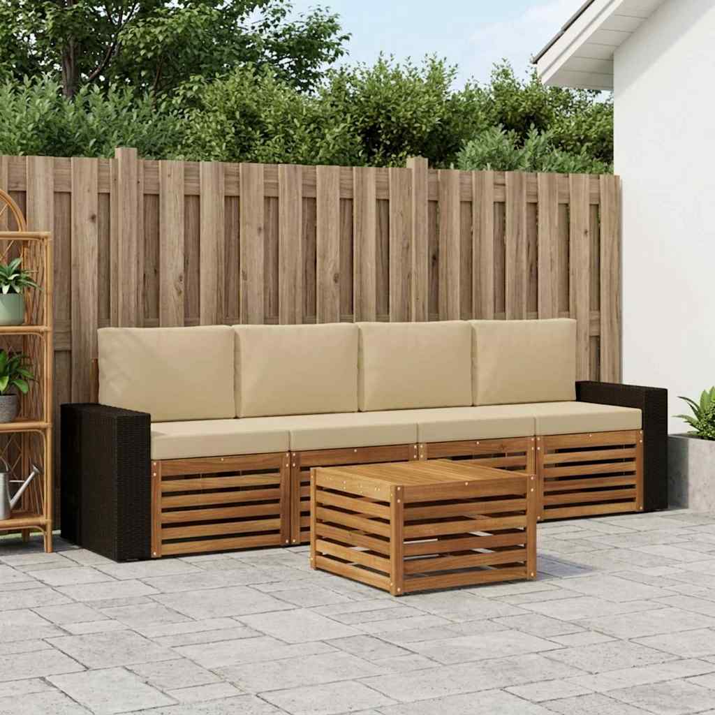 vidaXL Conjunto de sofás de exterior 5 uds. Natural y Beige
