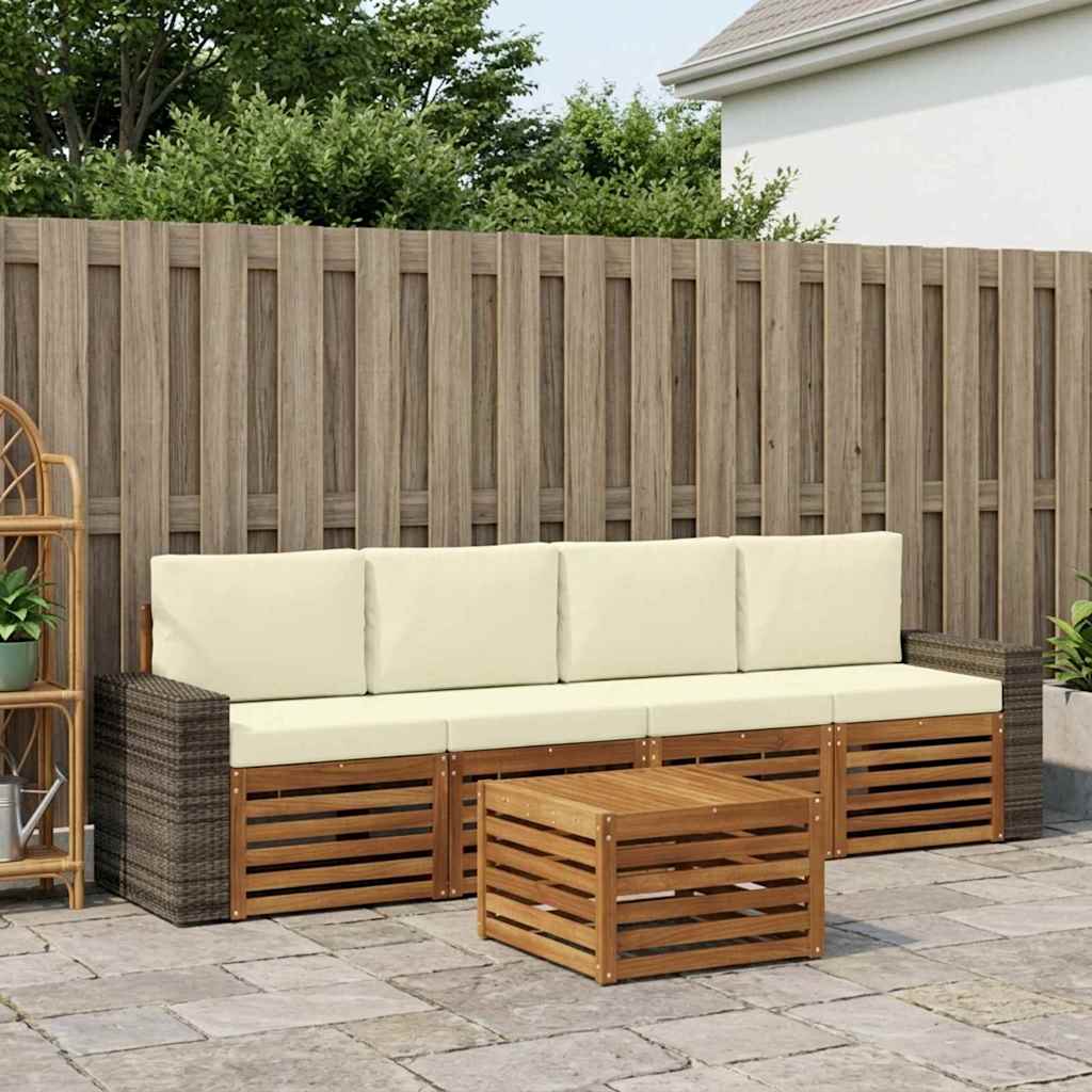 vidaXL Conjunto de sofás de exterior 5 uds. Natural y Crema