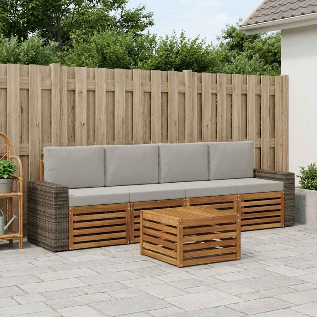 vidaXL Conjunto de sofás de exterior 5 uds. Natural y Gris Claro