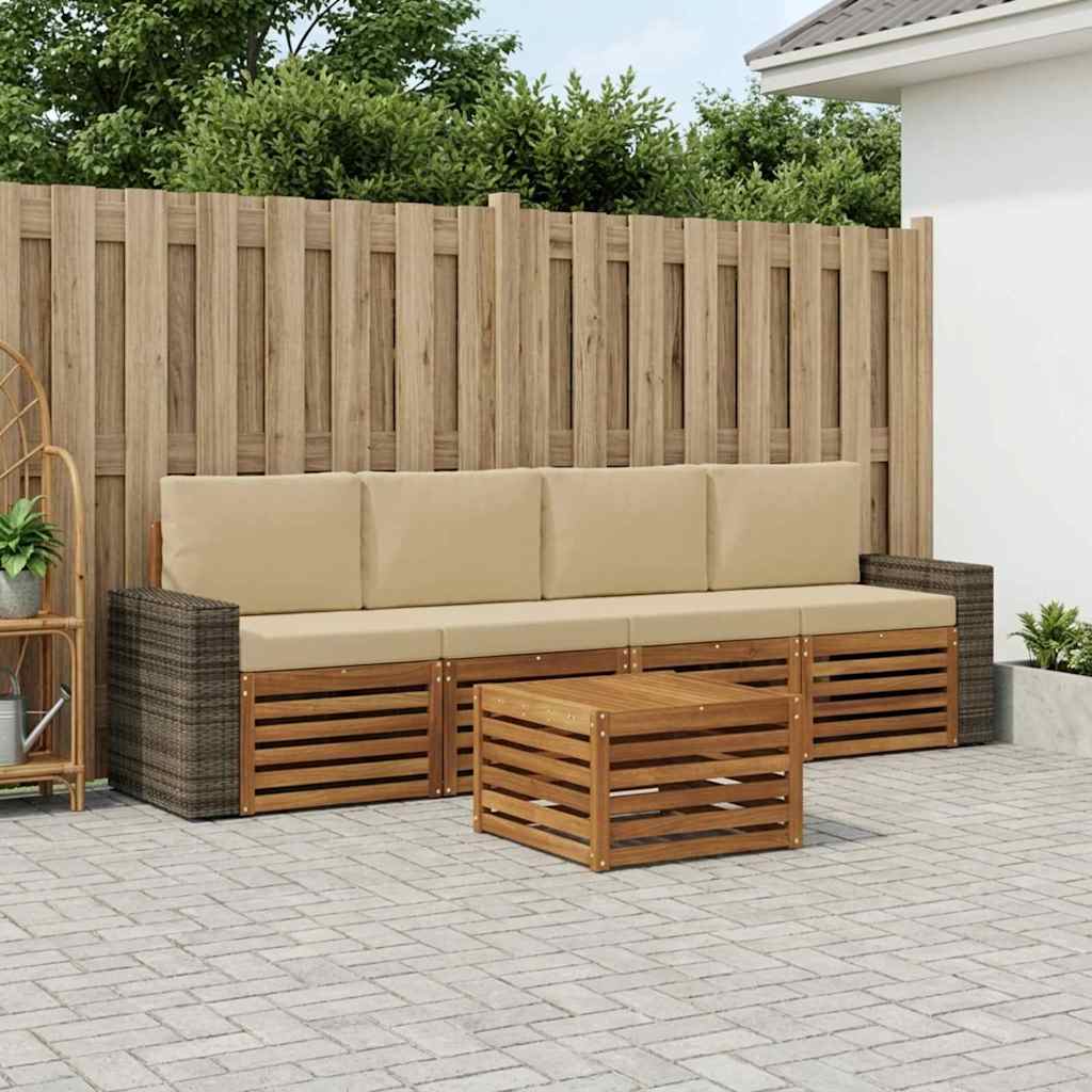 vidaXL Conjunto de sofás de exterior 5 uds. Natural y Beige