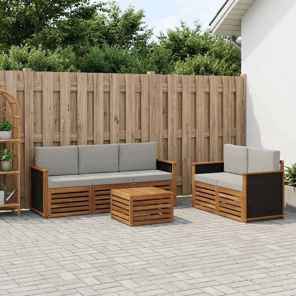 vidaXL Conjunto de sofás de exterior 6 uds. Natural y Gris Claro