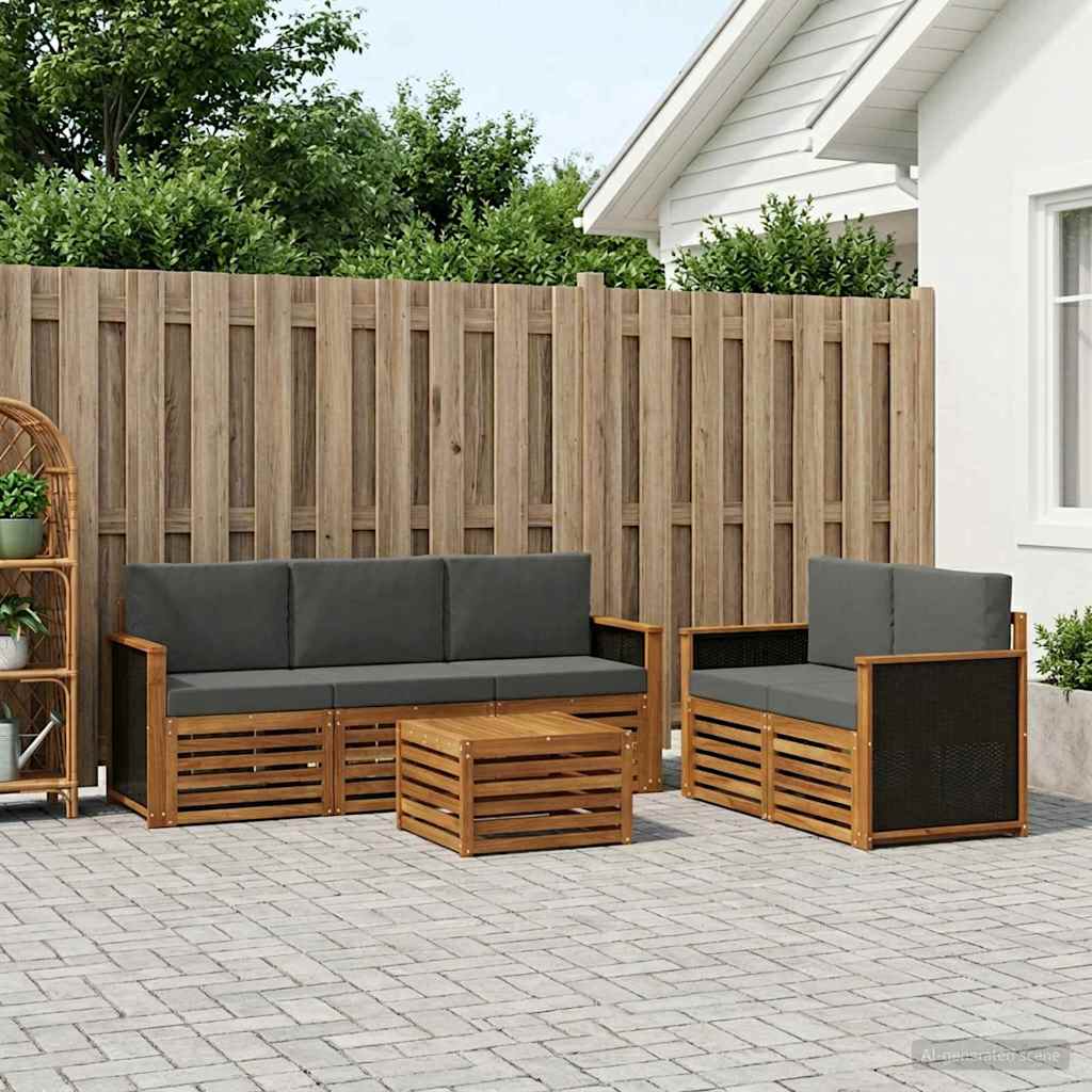 vidaXL Conjunto de sofás de exterior 6 uds. Natural y Antracita