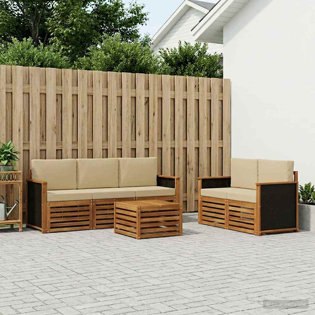 vidaXL Conjunto de sofás de exterior 6 uds. Natural y Beige