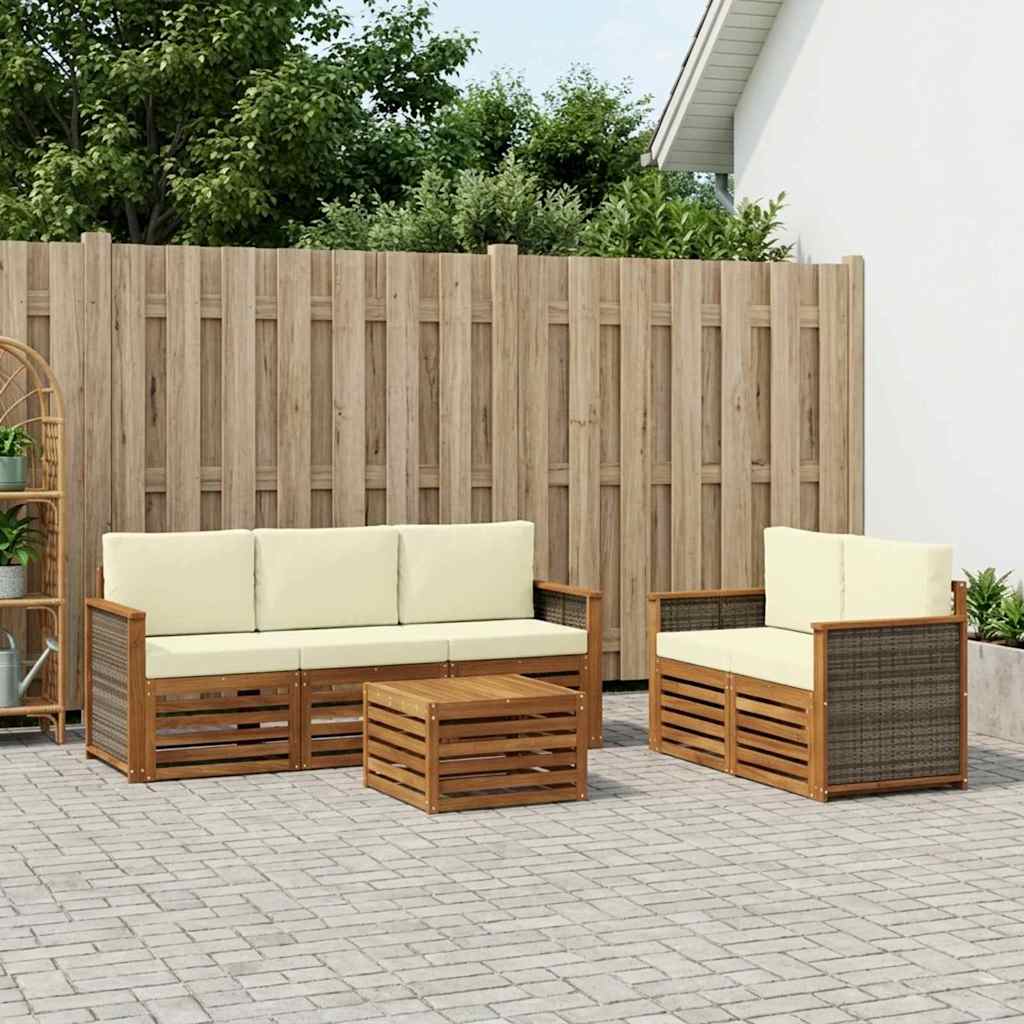 vidaXL Conjunto de sofás de exterior 6 uds. Natural y Crema