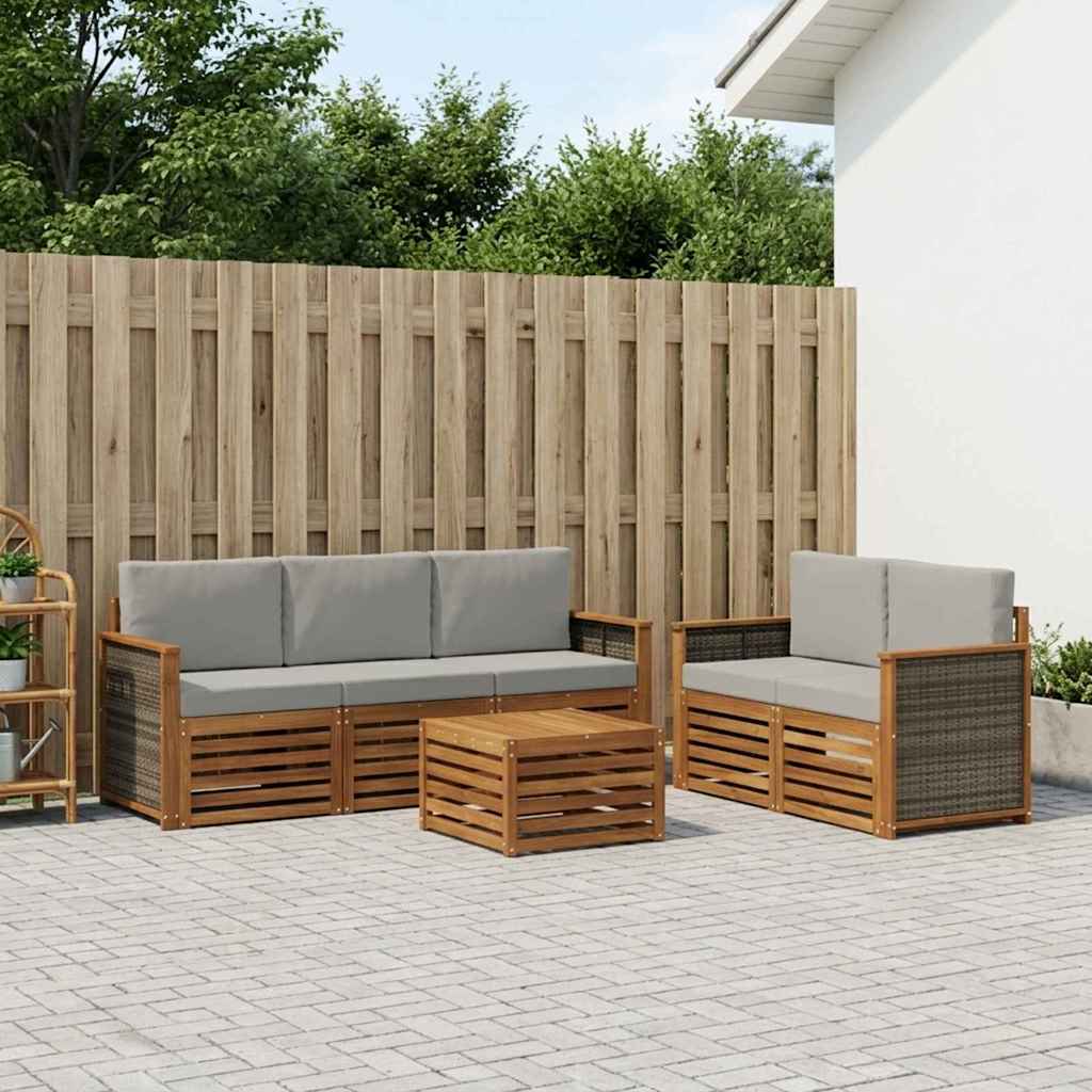 vidaXL Conjunto de sofás de exterior 6 uds. Natural y Gris Claro