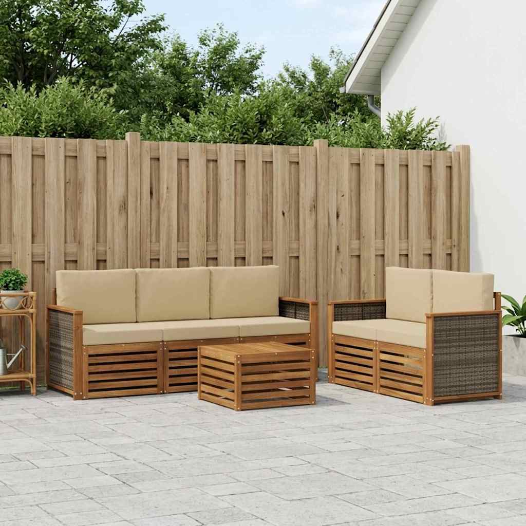 vidaXL Conjunto de sofás de exterior 6 uds. Natural y Beige