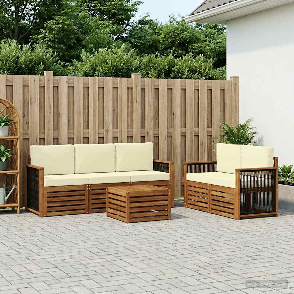 vidaXL Conjunto de sofás de exterior 6 uds. Natural y Crema