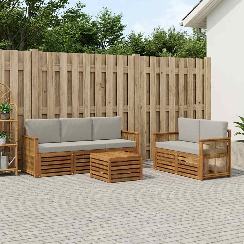 vidaXL Conjunto de sofás de exterior 6 uds. Natural y Gris Claro
