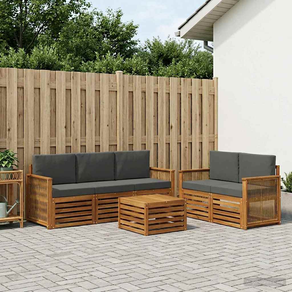 vidaXL Conjunto de sofás de exterior 6 uds. Natural y Antracita
