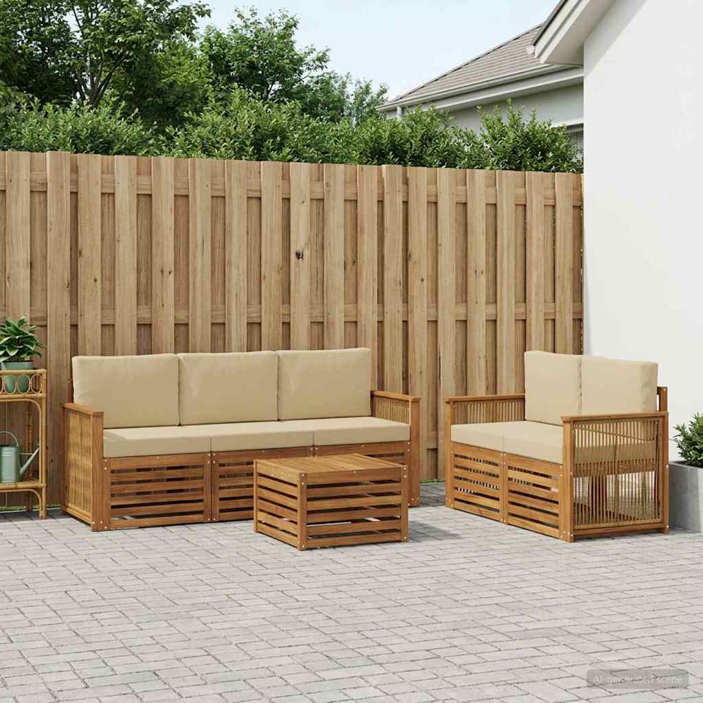 vidaXL Conjunto de sofás de exterior 6 uds. Natural y Beige