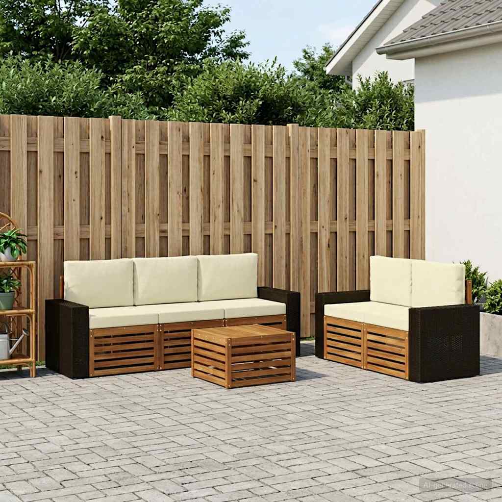 vidaXL Conjunto de sofás de exterior 6 uds. Natural y Crema