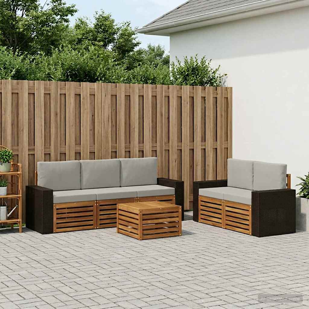 vidaXL Conjunto de sofás de exterior 6 uds. Natural y Gris Claro