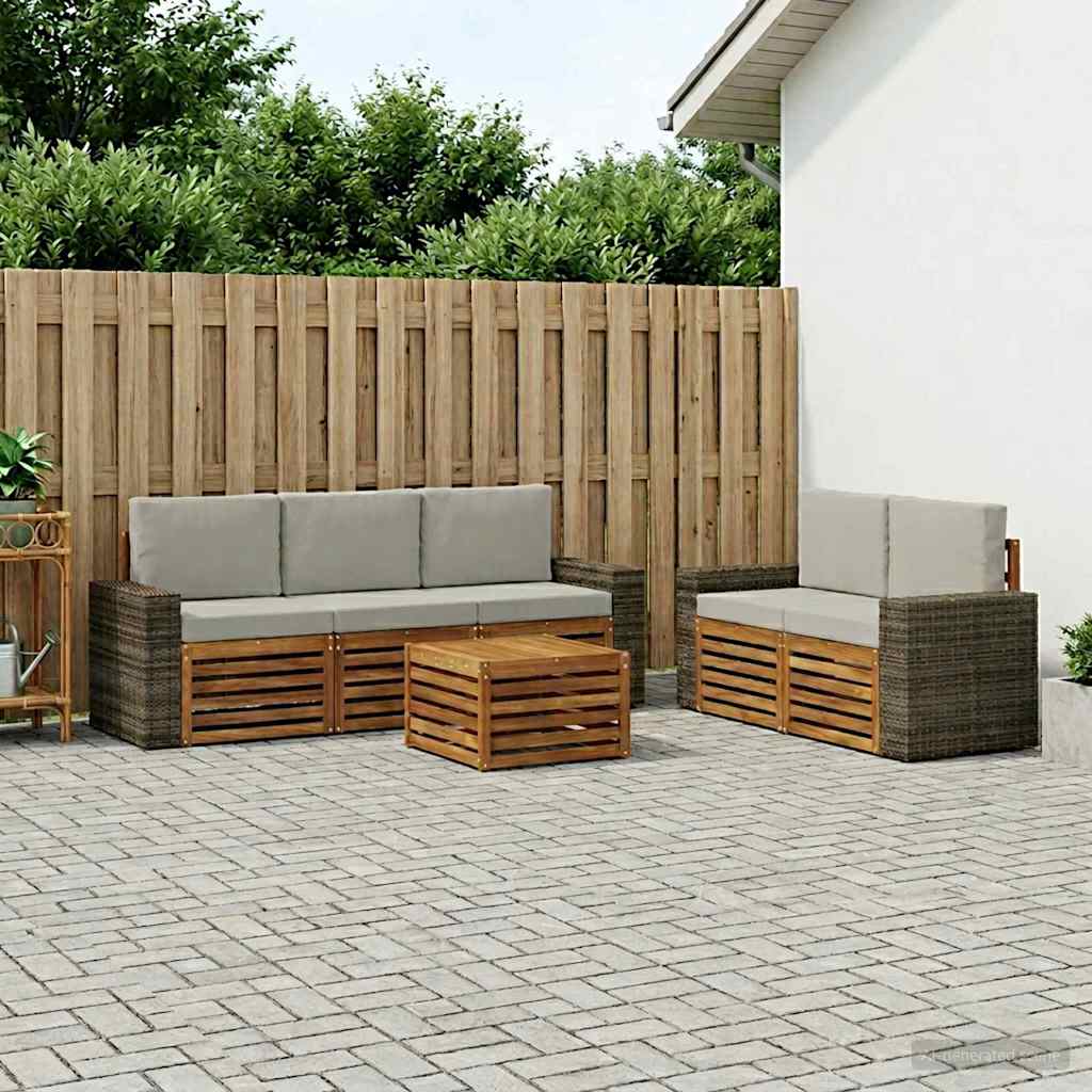 vidaXL Conjunto de sofás de exterior 6 uds. Natural y Gris Claro