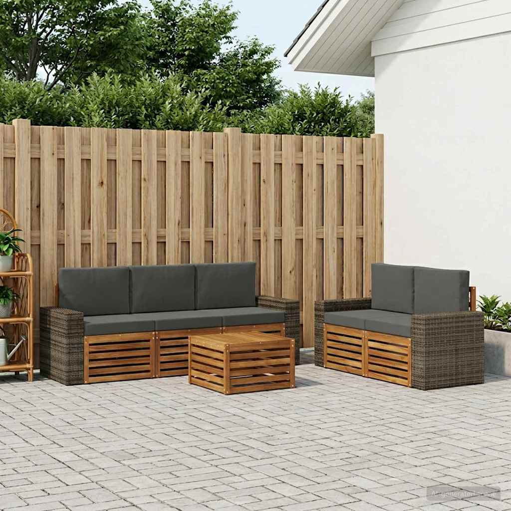 vidaXL Conjunto de sofás de exterior 6 uds. Natural y Antracita