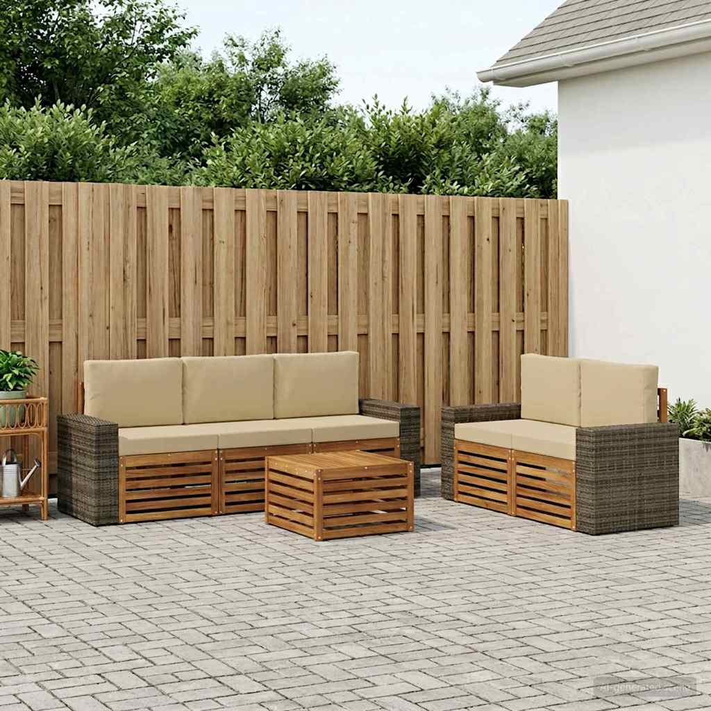 vidaXL Conjunto de sofás de exterior 6 uds. Natural y Beige