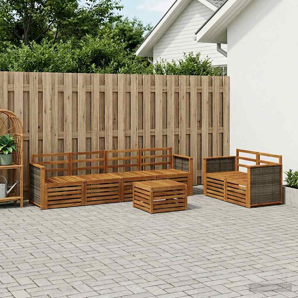 vidaXL Conjunto de sofás de exterior 7 uds. Natural