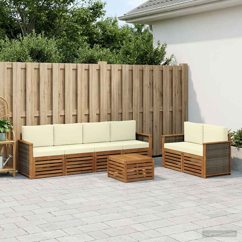 vidaXL Conjunto de sofás de exterior 7 uds. Natural y Crema