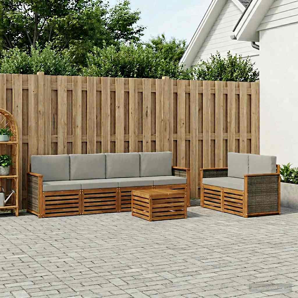 vidaXL Conjunto de sofás de exterior 7 uds. Natural y Gris Claro