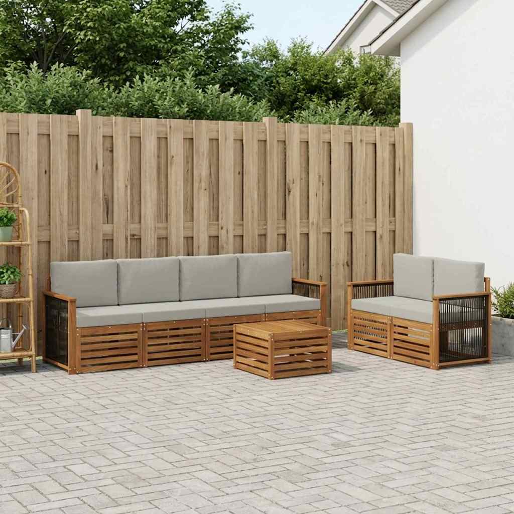vidaXL Conjunto de sofás de exterior 7 uds. Natural y Gris Claro