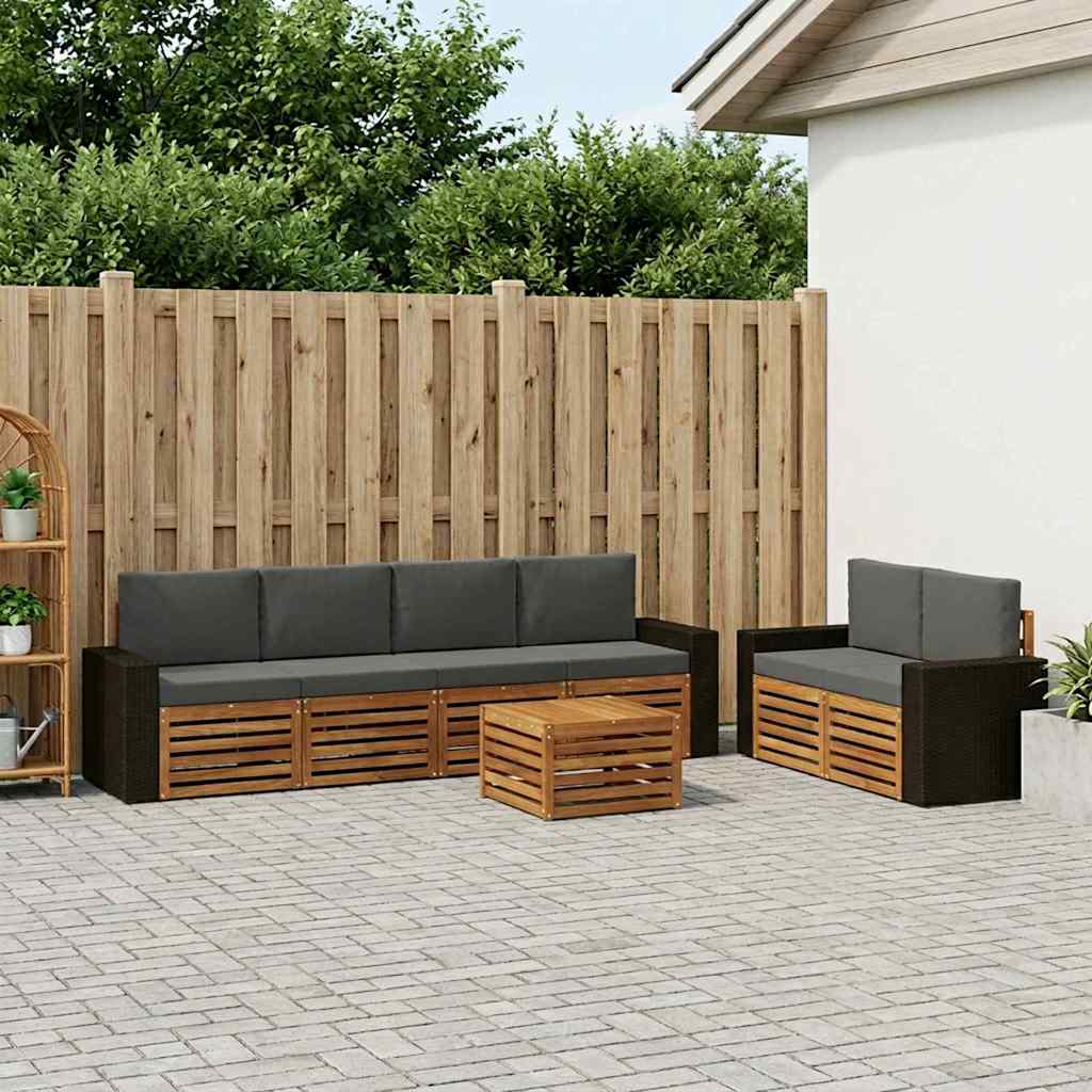 vidaXL Conjunto de sofás de exterior 7 uds. Natural y Antracita