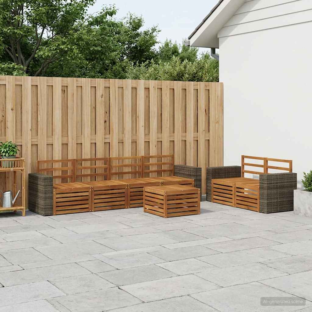 vidaXL Conjunto de sofás de exterior 7 uds. Natural