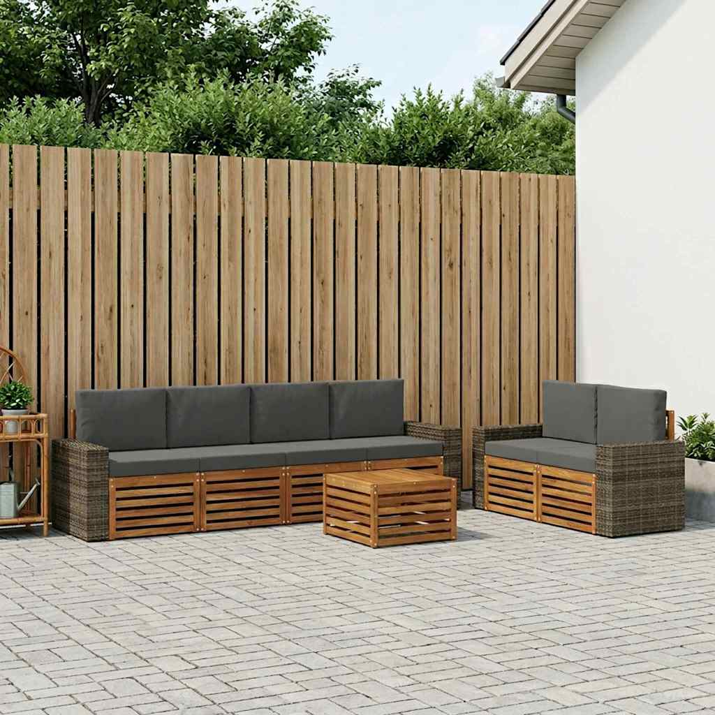 vidaXL Conjunto de sofás de exterior 7 uds. Natural y Antracita