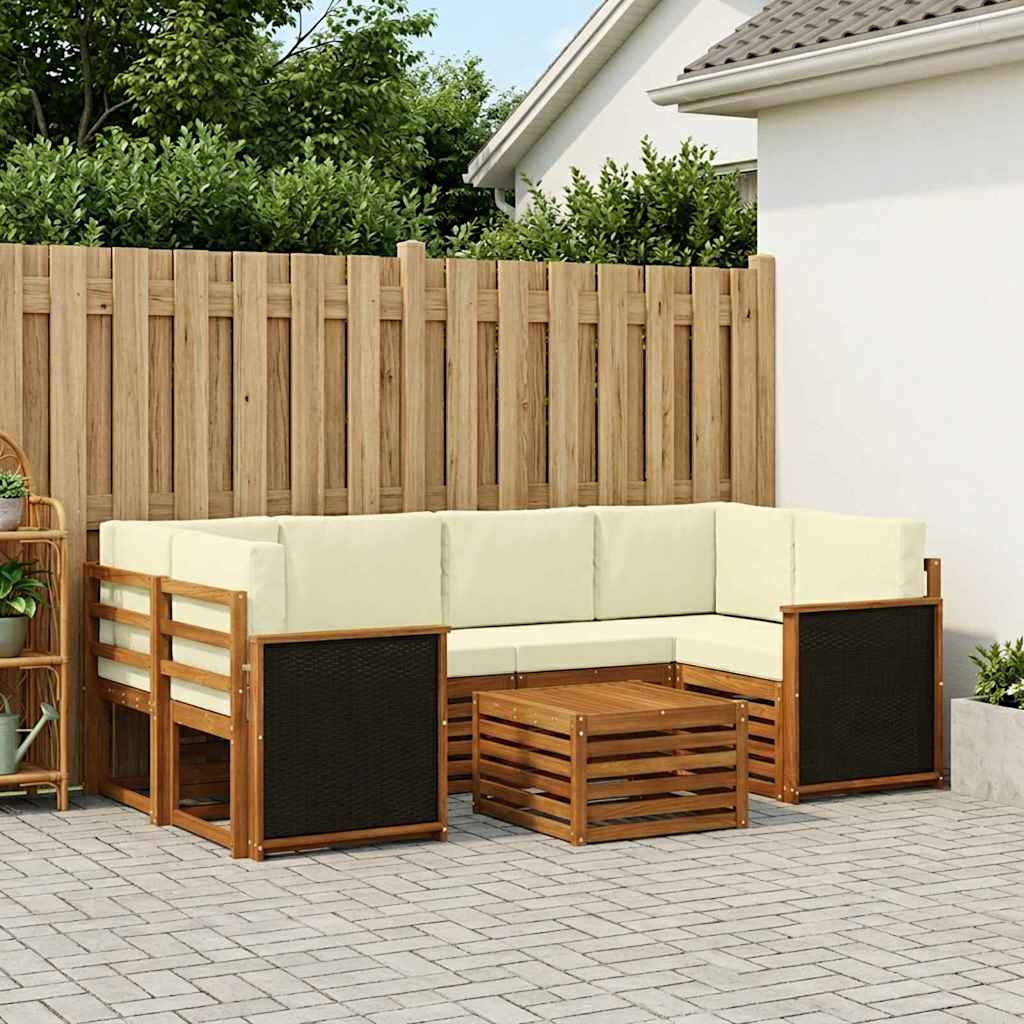 vidaXL Conjunto de sofás de exterior 7 uds. Natural y Crema