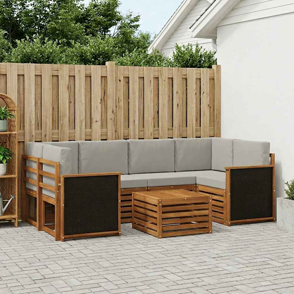 vidaXL Conjunto de sofás de exterior 7 uds. Natural y Gris Claro