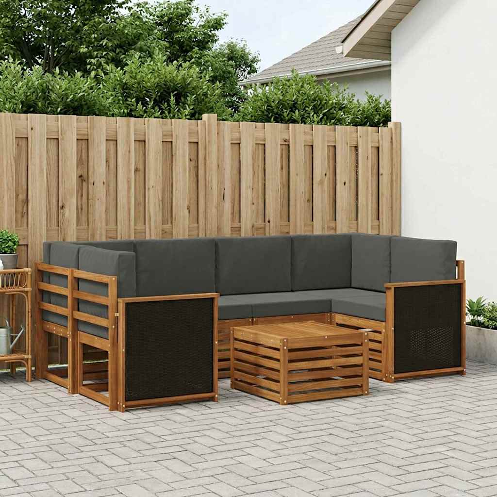 vidaXL Conjunto de sofás de exterior 7 uds. Natural y Antracita
