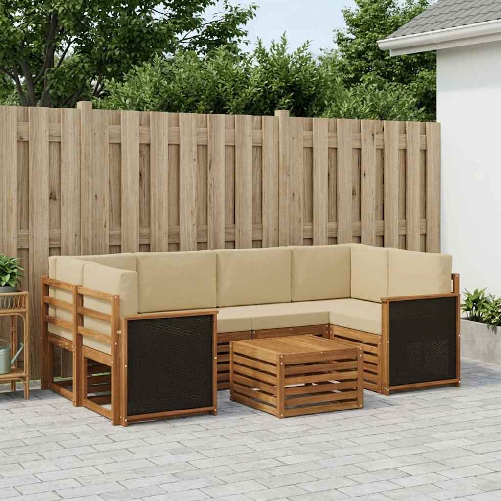 vidaXL Conjunto de sofás de exterior 7 uds. Natural y Beige